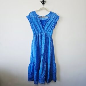 Elena Baldi Silk Blend Dress Size M Short Sleeve Tiered V Neck Made In Italy